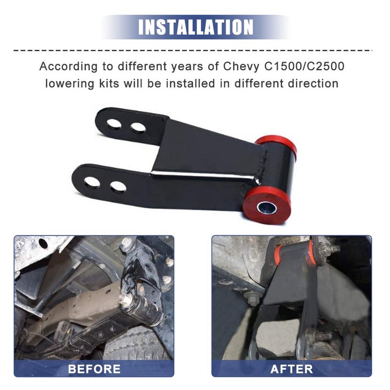 A ABIGAIL 2" Rear Drop Lowering Shackle Suspension Kit Compatible with 1988-1998 Chevy & GMC C1500/C2500 1988-2019 Silverado Sierra 1500 Replaces # 410520 - Image 4
